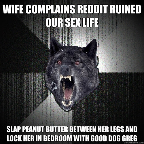 wife complains Reddit ruined our sex life slap peanut butter between her legs and lock her in bedroom with good dog greg  Insanity Wolf