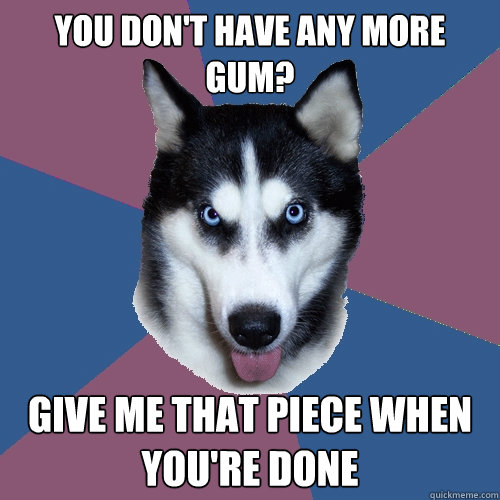 You don't have any more gum? give me that piece when you're done - You don't have any more gum? give me that piece when you're done  Creeper Canine