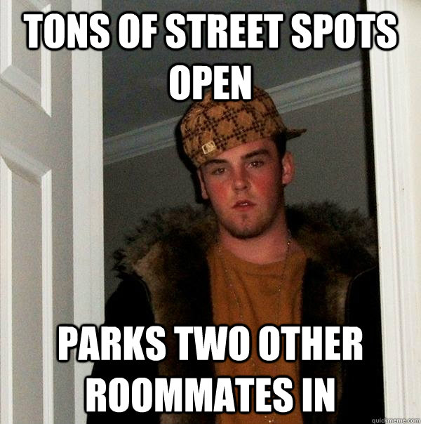 Tons of street spots open Parks two other roommates in  Scumbag Steve