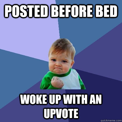 Posted before bed  woke up with an upvote  Success Kid