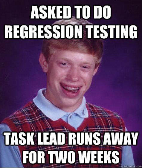 Asked to do regression testing task lead runs away for two weeks  Bad Luck Brian