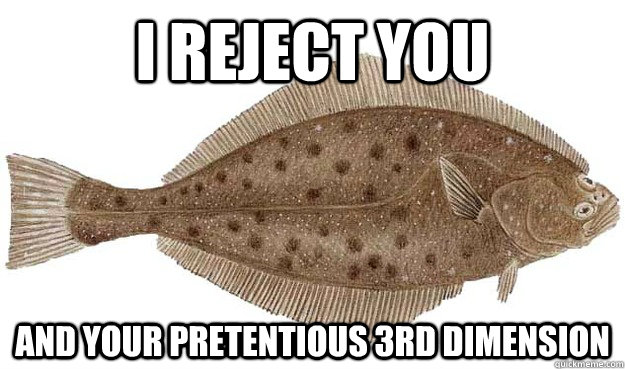 I reject you And your pretentious 3rd dimension  - I reject you And your pretentious 3rd dimension   Hostile Halibut