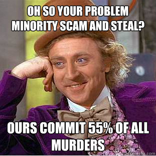 Oh so your problem minority scam and steal? ours commit 55% of all murders  Condescending Wonka