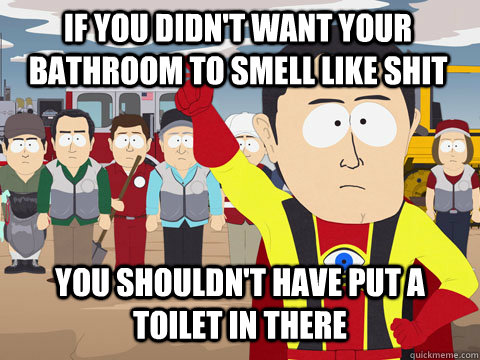 If you didn't want your bathroom to smell like shit You shouldn't have put a toilet in there - If you didn't want your bathroom to smell like shit You shouldn't have put a toilet in there  Captian Hindsight