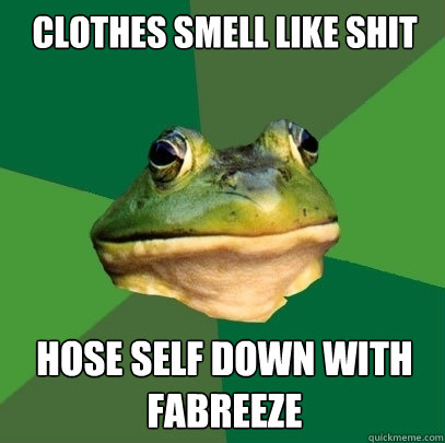 Clothes smell like shit hose self down with fabreeze - Clothes smell like shit hose self down with fabreeze  Foul Bachelor Frog