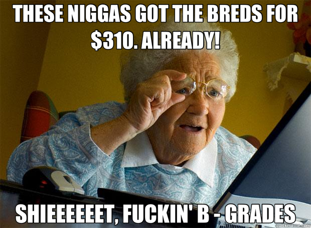 THESE NIGGAS GOT THE BREDS FOR $310. ALREADY! SHIEEEEEET, FUCKIN' B - GRADES  Grandma finds the Internet