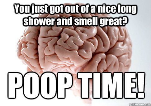 You just got out of a nice long shower and smell great?  POOP TIME!  Scumbag Brain