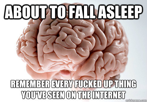 ABOUT TO FALL ASLEEP REMEMBER EVERY FUCKED UP THING YOU'VE SEEN ON THE INTERNET   Scumbag Brain