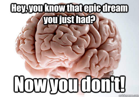 Hey, you know that epic dream you just had? Now you don't!  Scumbag Brain