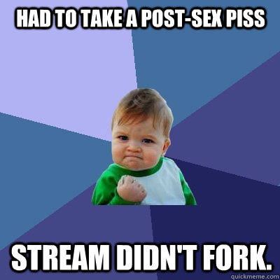 had to take a post-sex piss stream didn't fork. - had to take a post-sex piss stream didn't fork.  Success Kid