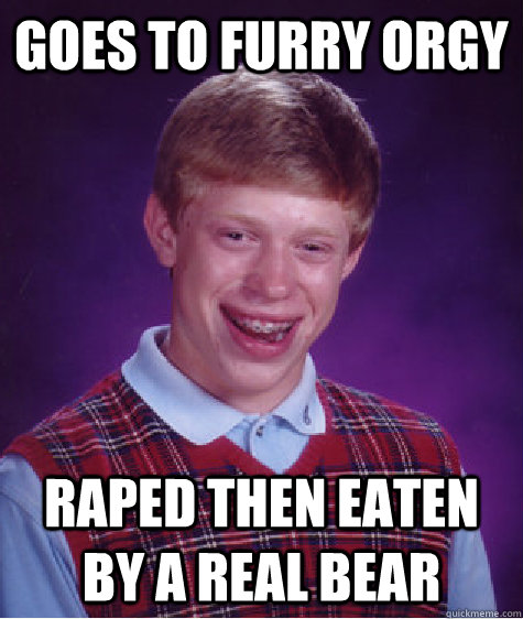 Goes to furry orgy Raped then eaten by a real bear  Bad Luck Brian