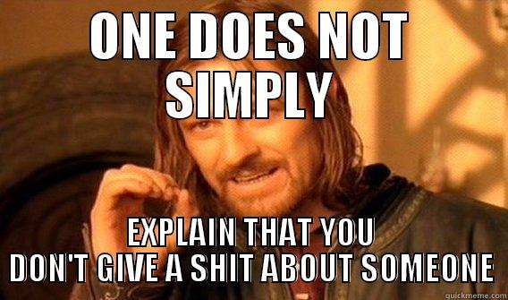 My ex. - ONE DOES NOT SIMPLY EXPLAIN THAT YOU DON'T GIVE A SHIT ABOUT SOMEONE One Does Not Simply