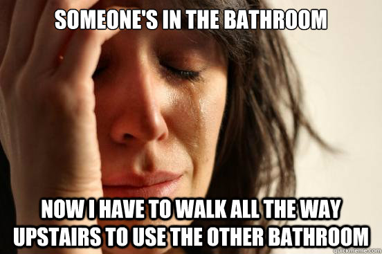 someone's in the bathroom Now i have to walk all the way upstairs to use the other bathroom  First World Problems