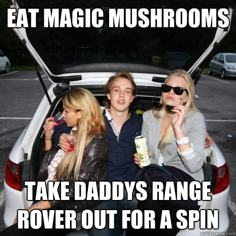 eat magic mushrooms take daddys range rover out for a spin  Douchebag Keno