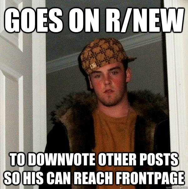 goes on r/new to downvote other posts so his can reach frontpage - goes on r/new to downvote other posts so his can reach frontpage  Scumbag Steve