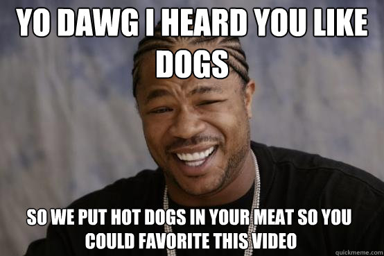 yo dawg i heard you like dogs  so we put hot dogs in your meat so you
 could favorite this video  YO DAWG