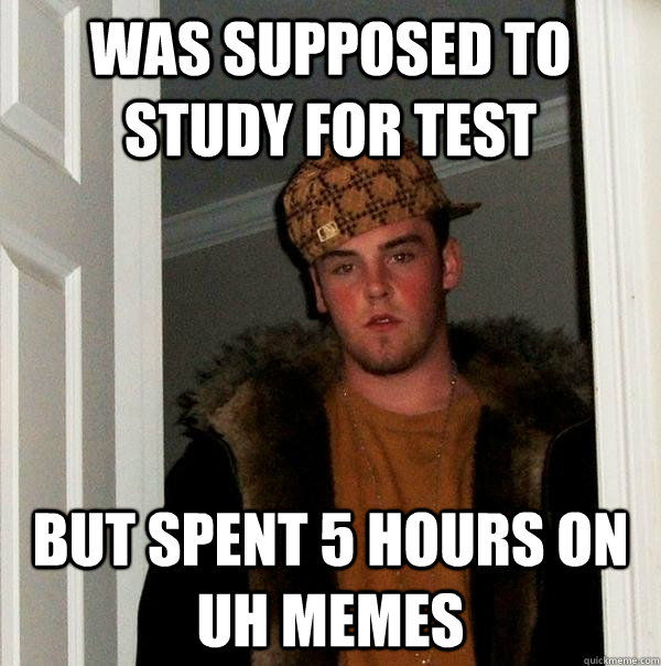 was supposed to study for test but spent 5 hours on UH memes  Scumbag Steve