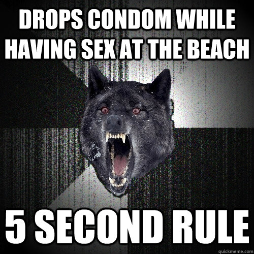 drops condom while having sex at the beach 5 second rule  Insanity Wolf