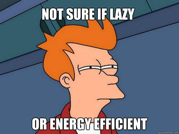 Not sure if Lazy Or energy efficient  Futurama Fry