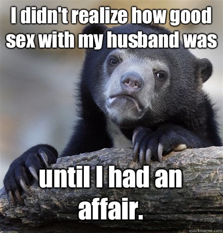 I didn't realize how good sex with my husband was  until I had an affair. - I didn't realize how good sex with my husband was  until I had an affair.  Confession Bear