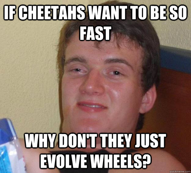 If cheetahs want to be so fast why don't they just evolve wheels? - If cheetahs want to be so fast why don't they just evolve wheels?  10 Guy