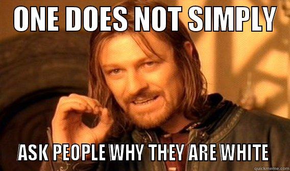   ONE DOES NOT SIMPLY    ASK PEOPLE WHY THEY ARE WHITE  One Does Not Simply