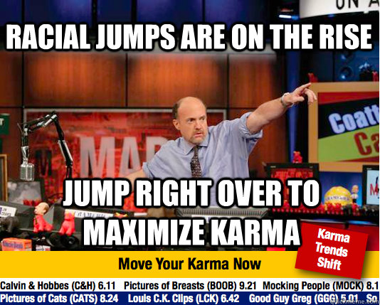 RACIAL JUMPS ARE ON THE RISE JUMP RIGHT OVER TO MAXIMIZE KARMA  Mad Karma with Jim Cramer