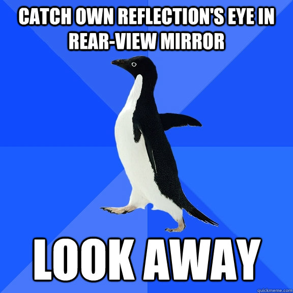 Catch Own reflection's eye in rear-view mirror look away - Catch Own reflection's eye in rear-view mirror look away  Socially Awkward Penguin