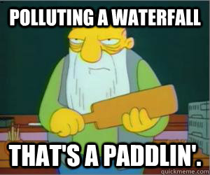 Polluting a waterfall That's a paddlin'.  