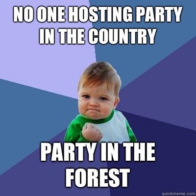 No one hosting party in the country Party in the forest  Success Kid