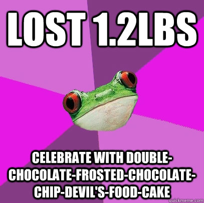 lost 1.2lbs celebrate with double-chocolate-frosted-chocolate-chip-devil's-food-cake  Foul Bachelorette Frog