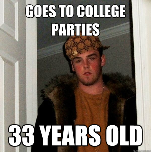 Goes to college parties 33 years old  - Goes to college parties 33 years old   Scumbag Steve