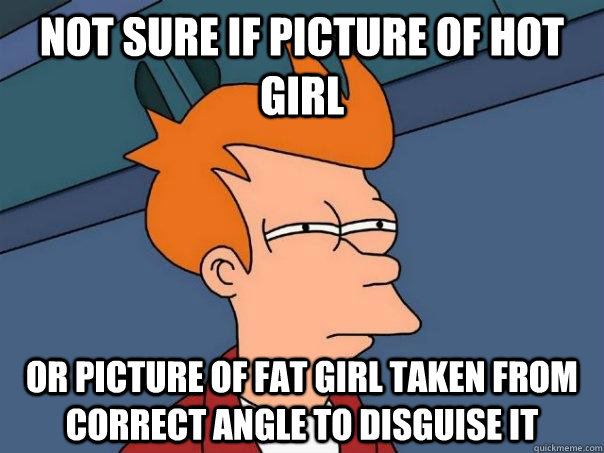 not sure if picture of hot girl Or picture of fat girl taken from correct angle to disguise it  Futurama Fry