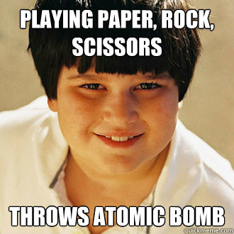 Playing paper, rock, scissors throws atomic bomb  