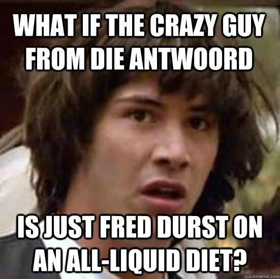 What if the crazy guy from Die Antwoord is just fred durst on an all-liquid diet?  conspiracy keanu