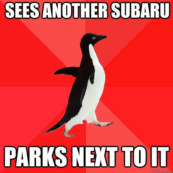 sees another subaru parks next to it  Socially Awesome Penguin