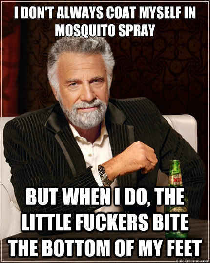 I don't always coat myself in mosquito spray But when i do, the little fuckers bite the bottom of my feet - I don't always coat myself in mosquito spray But when i do, the little fuckers bite the bottom of my feet  The Most Interesting Man In The World