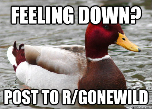 Feeling down? Post to r/gonewild  Malicious Advice Mallard