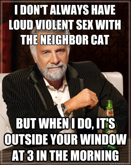 I don't always have loud violent sex with the neighbor cat But when i do, it's outside your window at 3 in the morning - I don't always have loud violent sex with the neighbor cat But when i do, it's outside your window at 3 in the morning  The Most Interesting Man In The World