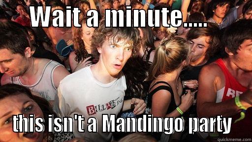       WAIT A MINUTE.....          THIS ISN'T A MANDINGO PARTY  Sudden Clarity Clarence