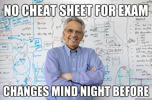 no cheat sheet for exam changes mind night before - no cheat sheet for exam changes mind night before  Engineering Professor