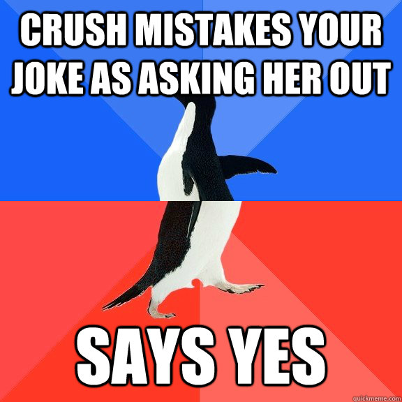 crush mistakes your joke as asking her out says yes  Socially Awkward Awesome Penguin