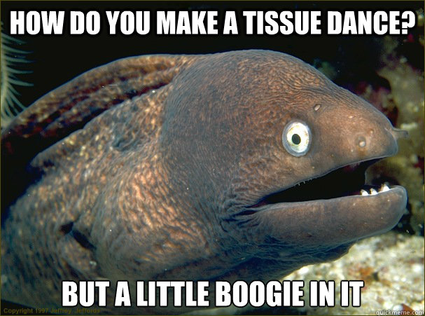 how do you make a tissue dance? but a little boogie in it  Bad Joke Eel