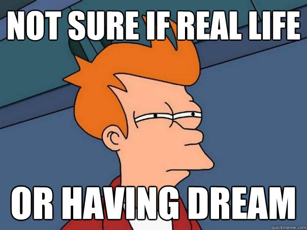 not sure if real life or having dream  Futurama Fry