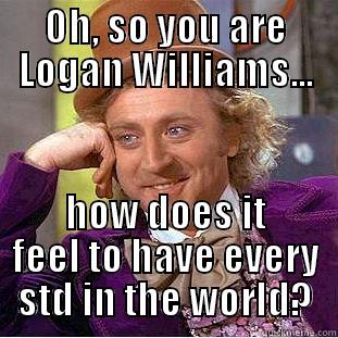 OH, SO YOU ARE LOGAN WILLIAMS... HOW DOES IT FEEL TO HAVE EVERY STD IN THE WORLD? Condescending Wonka