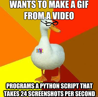 Wants to make a gif from a video Programs a python script that takes 24 screenshots per second - Wants to make a gif from a video Programs a python script that takes 24 screenshots per second  Tech Awesome Duck