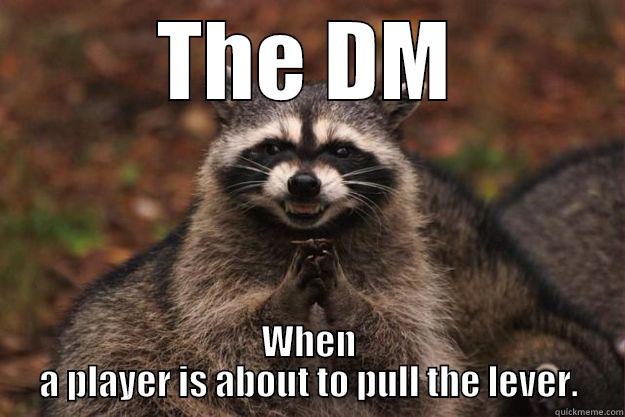 THE DM WHEN A PLAYER IS ABOUT TO PULL THE LEVER. Evil Plotting Raccoon