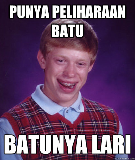 punya peliharaan batu batunya lari
  Bad Luck Brian