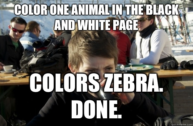 Color one animal in the black and white page Colors Zebra. Done. - Color one animal in the black and white page Colors Zebra. Done.  Lazy Elementary School Kid