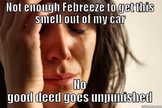 NOT ENOUGH FEBREEZE TO GET THIS SMELL OUT OF MY CAR NO GOOD DEED GOES UNPUNISHED First World Problems